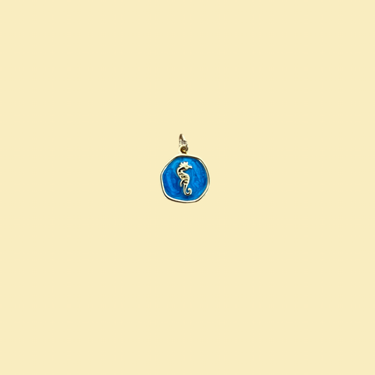 Blue charm with seahorse